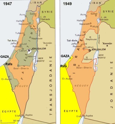 Carte de la Palestine avant et apr&egrave;s la guerre de 1948